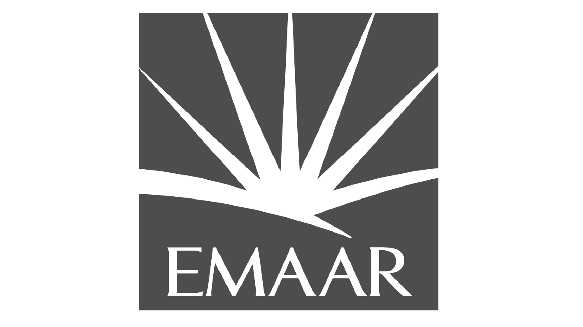 הלוגו של Emaar, הכולל קרני שמש לבנות מעוצבות על רקע כהה מעל המילה EMAAR באותיות גדולות. הלוגו של Emaar, הכולל קרני שמש לבנות מעוצבות על רקע כהה מעל המילה EMAAR באותיות גדולות.