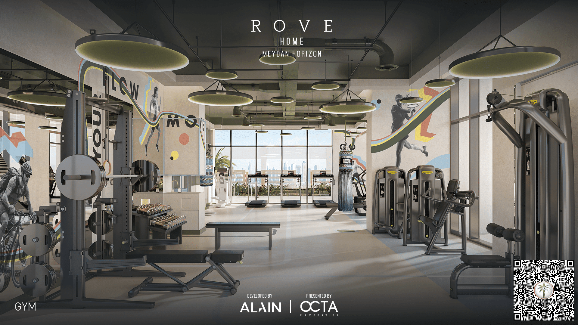 פנים חדר כושר מודרני ב-ROVE HOME, הכולל מכשירי כושר שונים, משקולות חופשיות ויצירות אמנות צבעוניות על הקירות. חלונות גדולים מכניסים אור טבעי. החלל מרגיש מרווח, נקי ומזמין, עם גופי תאורה עגולים וירוקים על התקרה. פנים חדר כושר מודרני ב-ROVE HOME, הכולל מכשירי כושר שונים, משקולות חופשיות ויצירות אמנות צבעוניות על הקירות. חלונות גדולים מכניסים אור טבעי. החלל מרגיש מרווח, נקי ומזמין, עם גופי תאורה עגולים וירוקים על התקרה.