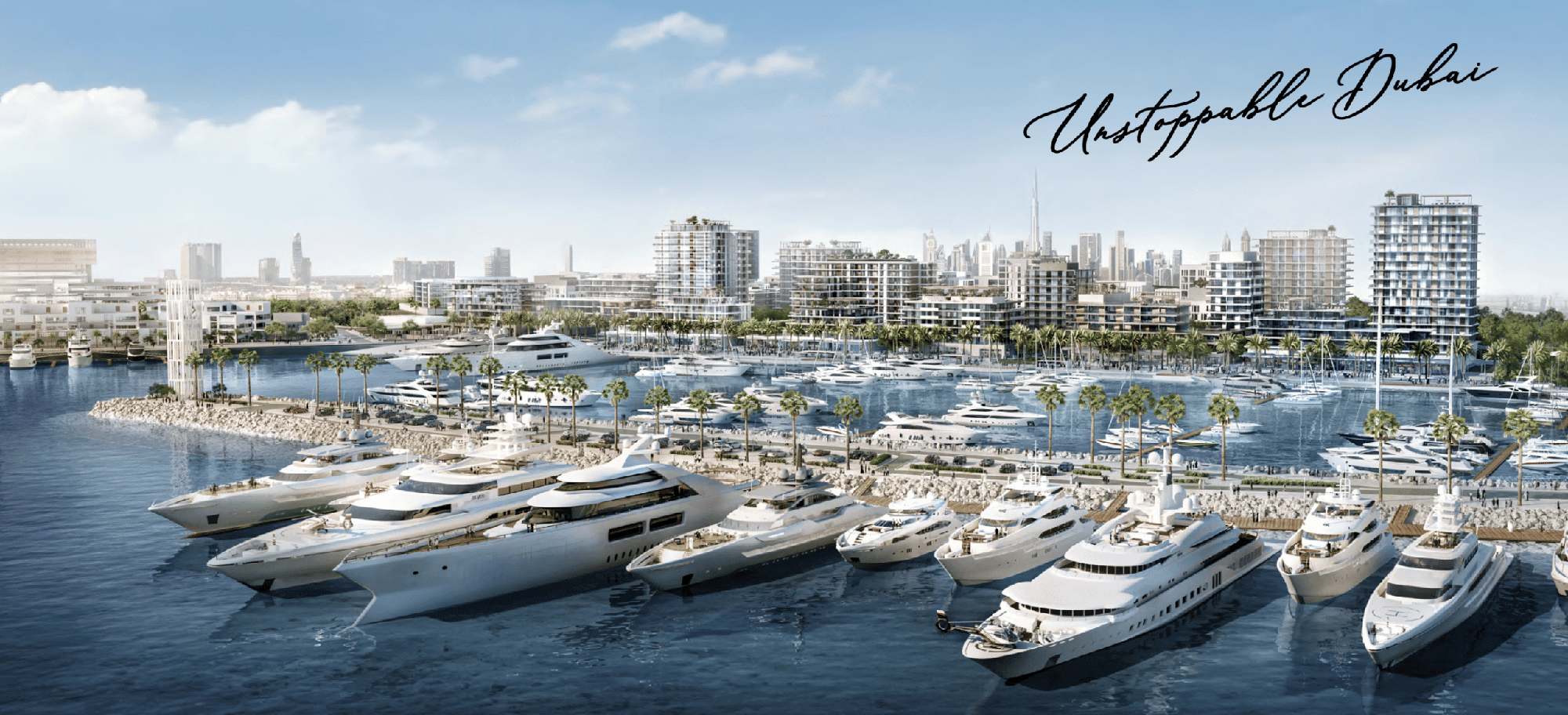 מרינה יוקרתית בדובאי, כגון “Rashid Yachts & Marina”, עם יאכטות רבות העוגנות לאורך קו החוף, מבנים מודרניים ברקע, עצי דקל המקיפים את הטיילת, והכיתוב “Unstoppable Dubai” בכתב יד מסולסל בפינה הימנית העליונה. מרינה יוקרתית בדובאי, כגון "Rashid Yachts & Marina", עם יאכטות רבות העוגנות לאורך קו החוף, מבנים מודרניים ברקע, עצי דקל המקיפים את הטיילת, והכיתוב "Unstoppable Dubai" בכתב יד מסולסל בפינה הימנית העליונה.