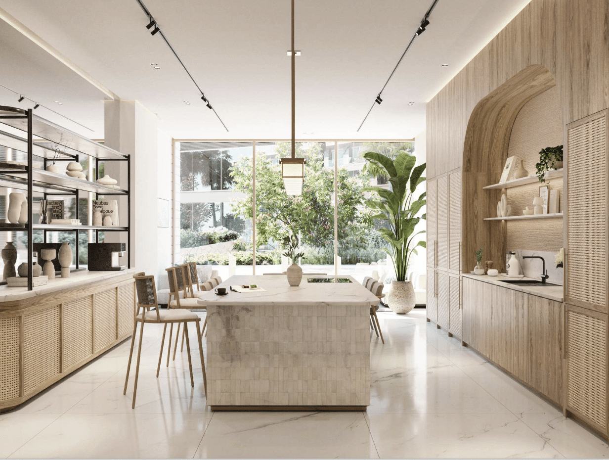 המטבח המודרני ב-Fahid Beach Residence כולל ארונות מעץ בהיר, אי גדול עם כסאות בר, מדפים פתוחים המציגים כלי קרמיקה וחלונות גדולים המשקיפים על הצמחייה השופעת שבחוץ. העיצוב המינימליסטי מנצל את האור הטבעי כדי ליצור תחושה אוורירית. המטבח המודרני ב-Fahid Beach Residence כולל ארונות מעץ בהיר, אי גדול עם כסאות בר, מדפים פתוחים המציגים כלי קרמיקה וחלונות גדולים המשקיפים על הצמחייה השופעת שבחוץ. העיצוב המינימליסטי מנצל את האור הטבעי כדי ליצור תחושה אוורירית.
