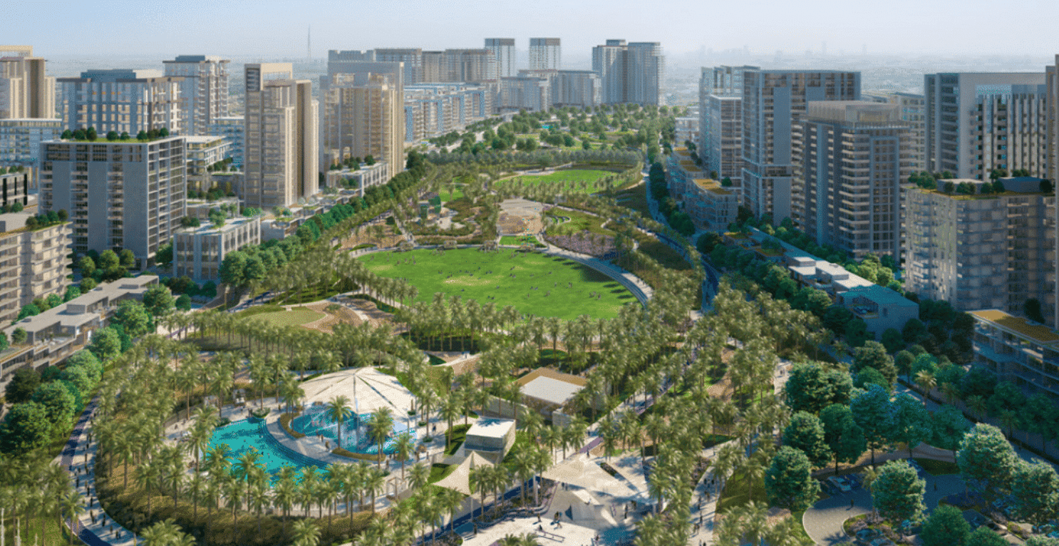 מבט אווירי על עיר מודרנית שבה בניינים גבוהים מקיפים את “ליים גרדנס” – פארק ירוק ורחב ידיים הכולל שבילי הליכה, עצים, מגרש משחקים ואזור בריכה עגול. נוף העיר נפרש תחת שמים מעורפלים. מבט אווירי על עיר מודרנית שבה בניינים גבוהים מקיפים את "ליים גרדנס" – פארק ירוק ורחב ידיים הכולל שבילי הליכה, עצים, מגרש משחקים ואזור בריכה עגול. נוף העיר נפרש תחת שמים מעורפלים.