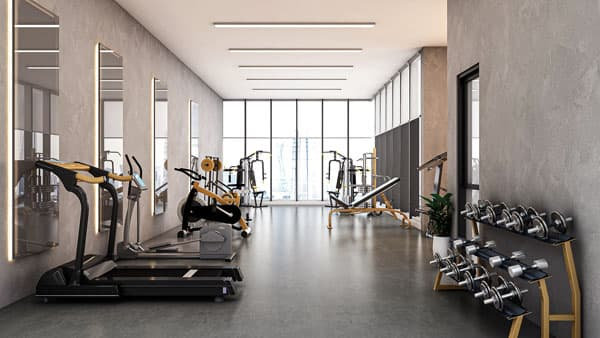 חדר כושר מודרני ב-Prime Residency 3, הכולל הליכונים, אופני כושר, מכשירי משקולות, משקולות חופשיות, חלונות גדולים, מראות על הקירות ותאורה תקרתית בהירה. חדר כושר מודרני ב-Prime Residency 3, הכולל הליכונים, אופני כושר, מכשירי משקולות, משקולות חופשיות, חלונות גדולים, מראות על הקירות ותאורה תקרתית בהירה.