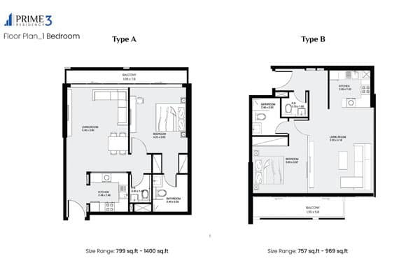 גלו שני תוכניות דירה עם חדר שינה אחד בפרויקט Prime Residency 3 — סוג A (799–1,400 רגל רבוע) וסוג B (757–969 רגל רבוע), שכל אחת מהן כוללת סלון, מטבח, חדר שינה, חדר רחצה ומרפסת, המציעים חווית מגורים מודרנית ונוחה. גלו שני תוכניות דירה עם חדר שינה אחד בפרויקט Prime Residency 3 — סוג A (799–1,400 רגל רבוע) וסוג B (757–969 רגל רבוע), שכל אחת מהן כוללת סלון, מטבח, חדר שינה, חדר רחצה ומרפסת, המציעים חווית מגורים מודרנית ונוחה.