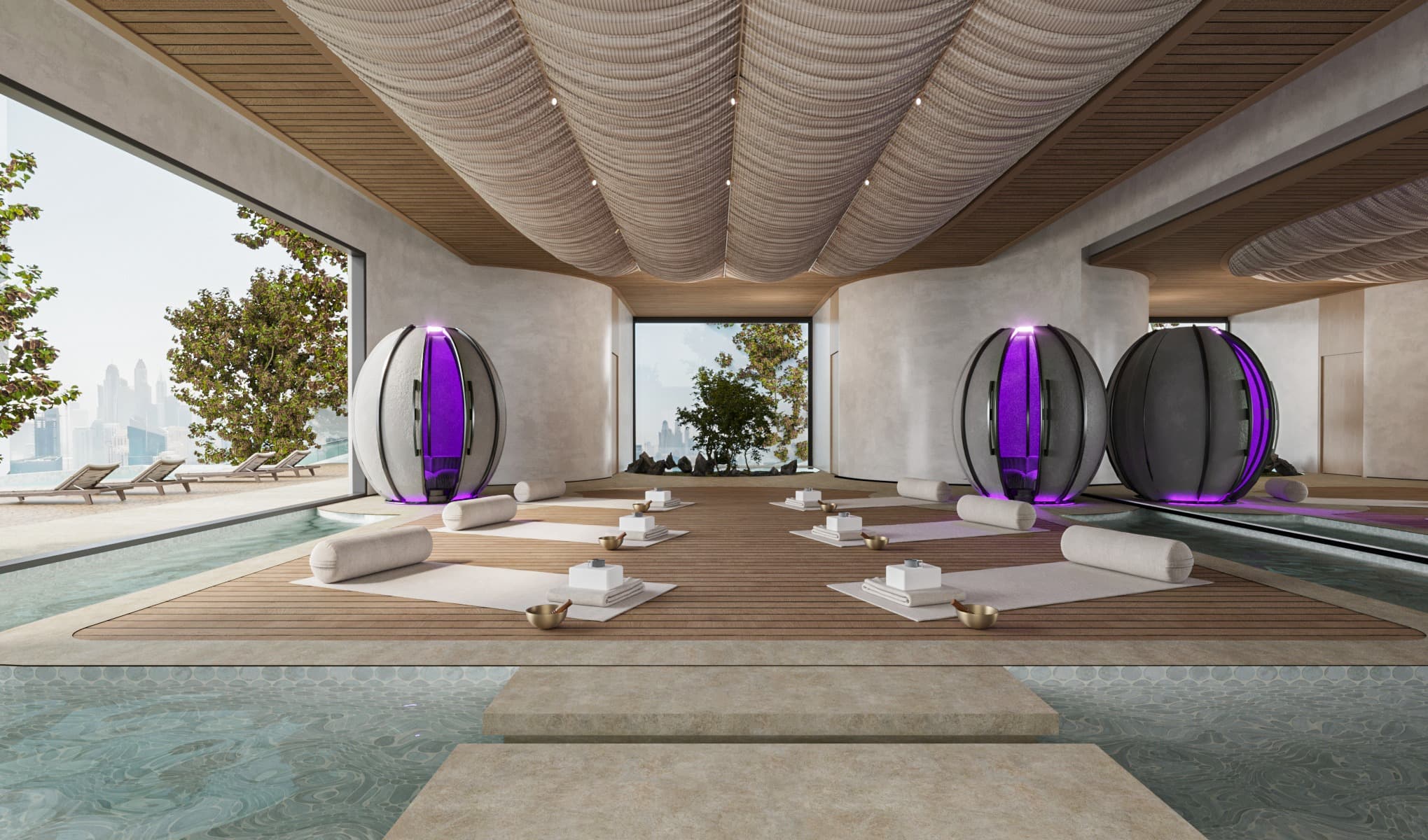 Yoga with meditation pods