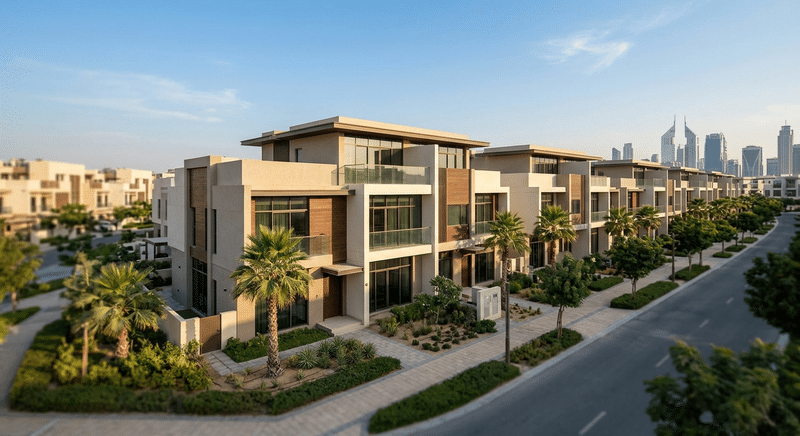 A stunning townhouse in Dubai showcasing modern architecture and luxury living.