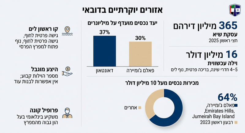 האיזורים המובילים בדובאי: השוואת מחירים בין כל השכונות Comparison of luxury real estate preferences in Dubai's top areas: Downtown, Palm Jumeirah, DIFC.